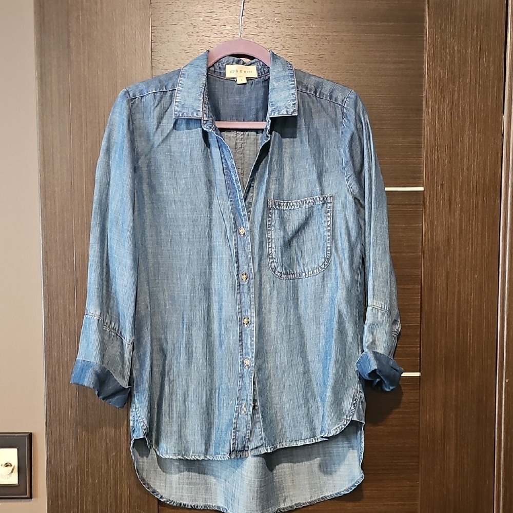 cloth & stone Denim Button Front Shirt Jacket in Medium Blue